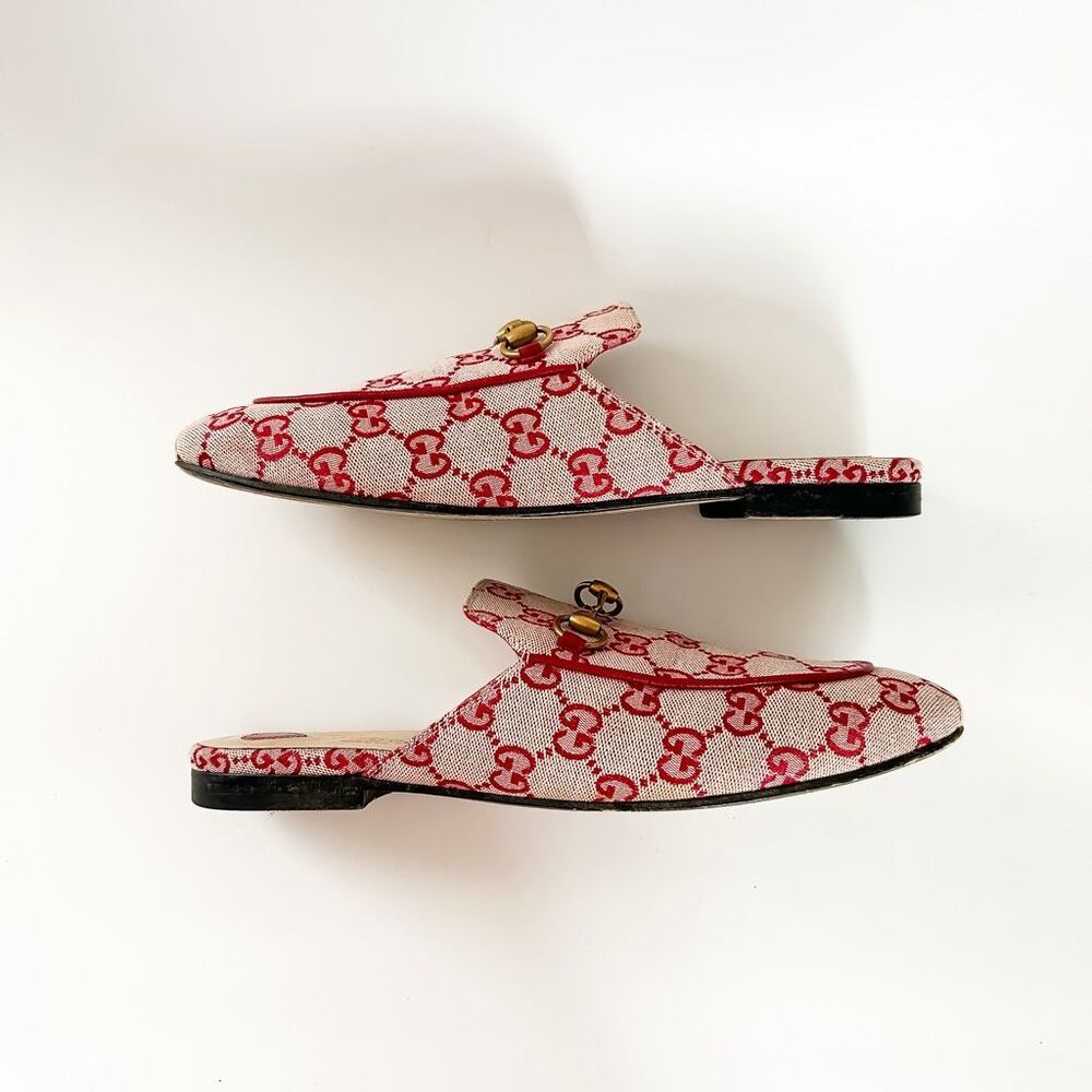 Gucci Princetown Mules GG Red Canvas Horsebit Loafer Size 39.5, 9.5 - Picture 6 of 13